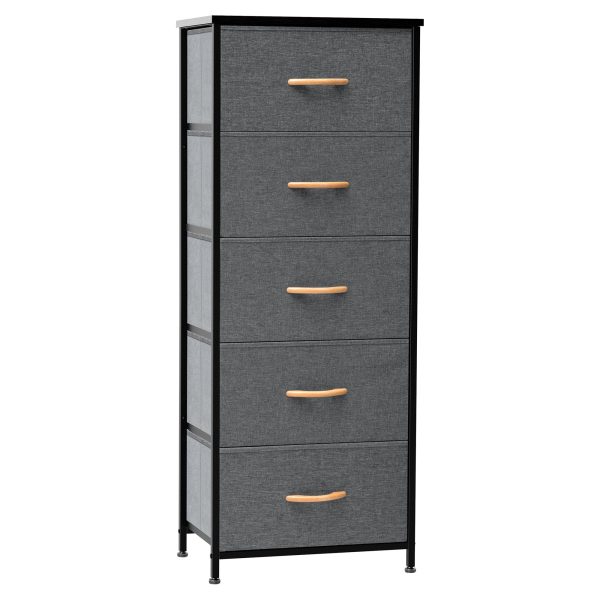 18  Gray and Black Steel and Fabric Five Drawer Chest Online Sale