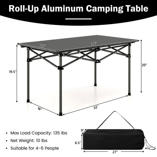 Aluminum Camping Table for 4-6 People with Carry Bag-Black Discount