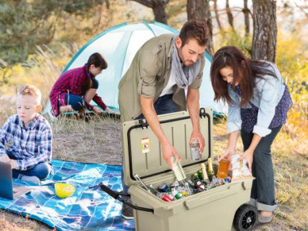 75 Quart Portable Cooler Rotomolded Ice Chest with Handles and Wheels-Tan Fashion