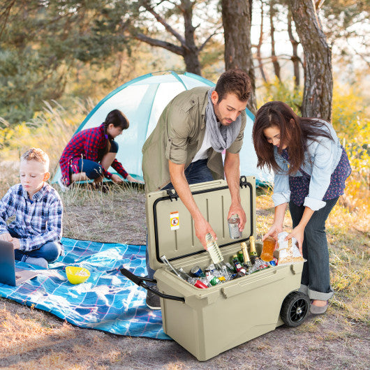 75 Quart Portable Cooler Rotomolded Ice Chest with Handles and Wheels-Tan Fashion