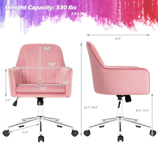 Velvet Accent Office Armchair with Adjustable Swivel and Removable Cushion-Pink Sale