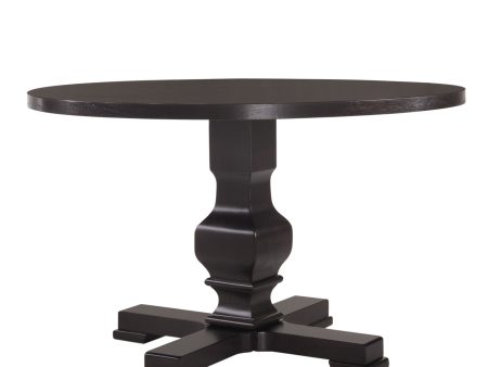 47  Black Rounded Solid Wood Pedestal Base Dining Table on Sale