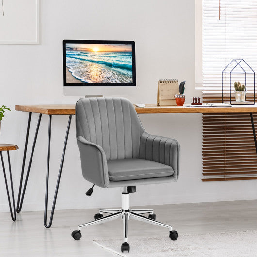 Velvet Accent Office Armchair with Adjustable Swivel and Removable Cushion-Gray Online Sale