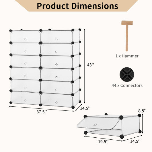 12-Cube DIY Portable Plastic Shoe Rack with Transparent Doors-White Hot on Sale