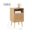 Rattan Nightstand with Charging Station Bedside Table with USB Ports and PE Rattan Door-Natural For Sale