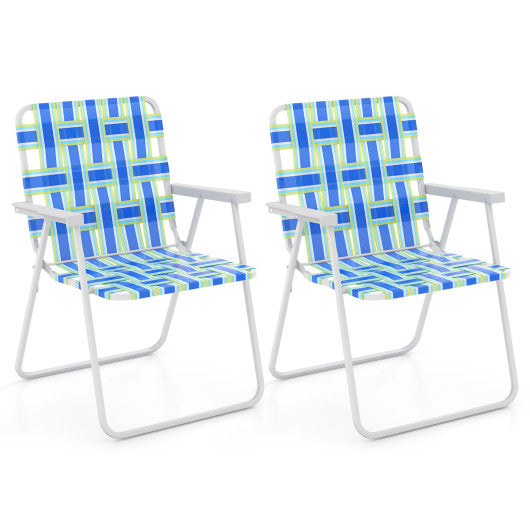 2 Pieces Folding Beach Chair Camping Lawn Webbing Chair-Blue For Discount