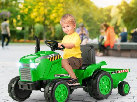 12V Kids Ride On Tractor with Trailer and Remote Control-Green Online Sale