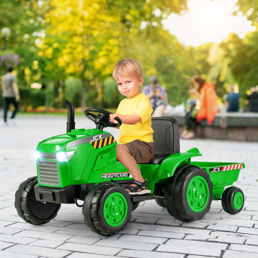 12V Kids Ride On Tractor with Trailer and Remote Control-Green Online Sale