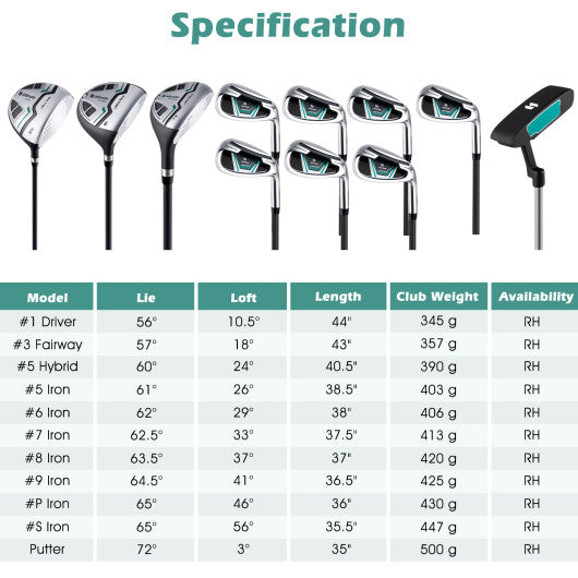 11 Pieces Complete Golf Club Package Set-Green Online