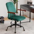 Velvet Home Office Chair with Wooden Armrest Green Sale