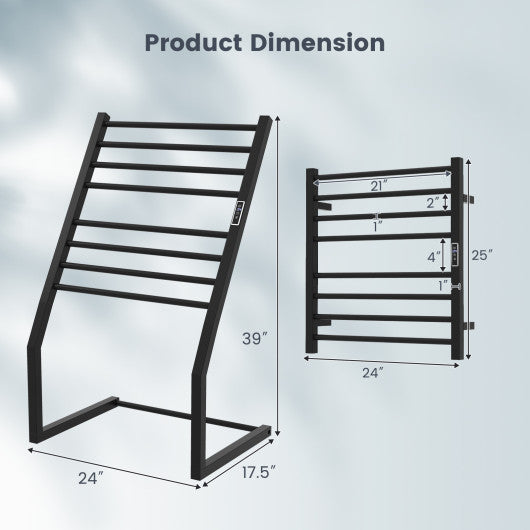 8 Bars Freestanding Wall Mounted Towel Warmer Rack with LED Display-Black on Sale