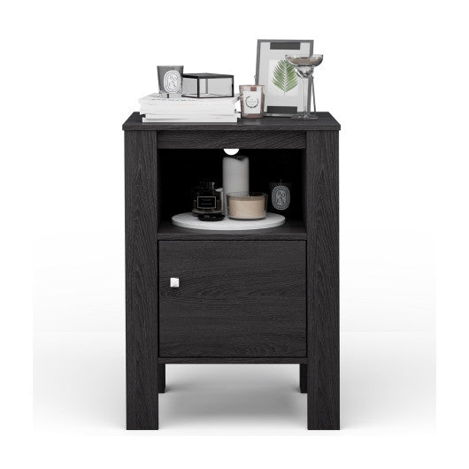 Compact Floor Farmhouse Nightstand with Open Shelf and Cabinet-Dark Gray Online Sale