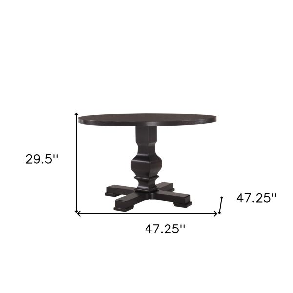 47  Black Rounded Solid Wood Pedestal Base Dining Table on Sale