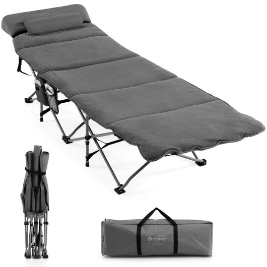 Folding Retractable Travel Camping Cot with Mattress and Carry Bag-Gray Discount