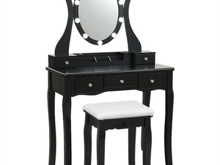 10 Dimmable Lights Vanity Table Set with Lighted Mirror and Cushioned Stool-Black Online Sale