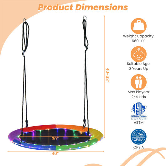 40 Inches Saucer Tree Swing for Kids and Adults-Multicolor Fashion