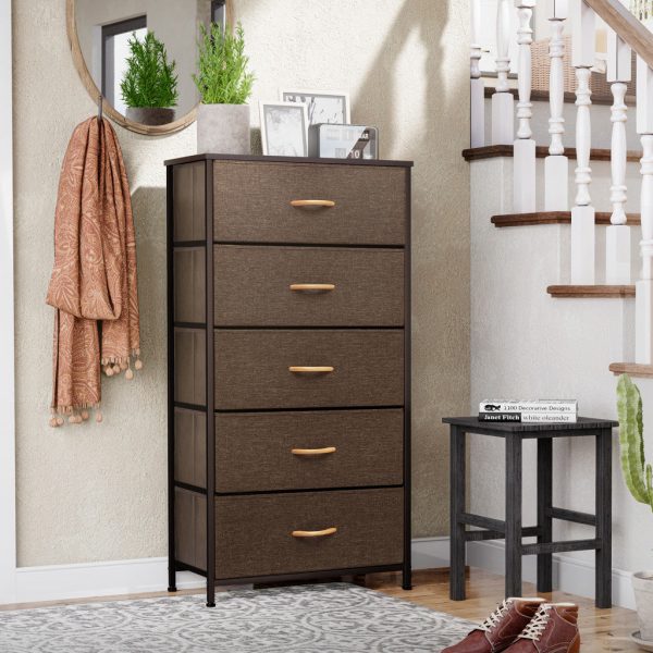 23  Brown Steel and Fabric Five Drawer Chest Sale