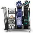 Golf Bag Organizer for 2 Golf Bags with Golf Clubs Rack and Lockable Wheels-Black For Cheap