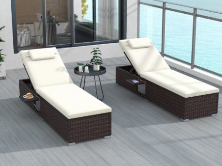 Patio Chaise Lounge Set of 2 with Backrest Seat Cushion and Headrest-Off White Sale