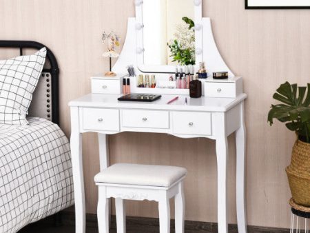 10 Dimmable Light Bulbs Vanity Dressing Table with 2 Dividers and Cushioned Stool-White Fashion