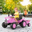 12V Kids Ride On Tractor with Trailer and Remote Control-Pink Cheap