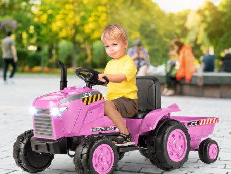 12V Kids Ride On Tractor with Trailer and Remote Control-Pink Cheap