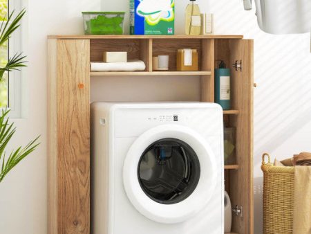 Over The Toilet Storage Cabinet with 2 Open Compartments and 4 Adjustable Shelves-Natural Online Sale