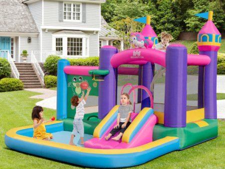 6-in-1 Kids Blow up Castle with Slide and Jumping Area and Ball Pit Pools without Blower For Cheap