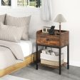 Industrial Bedside Table Nightstand with Charging Station-Rustic Brown on Sale