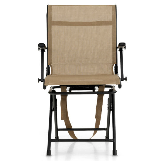 Foldable Swivel Patio Chair with Armrest and Mesh Back-Coffee Fashion