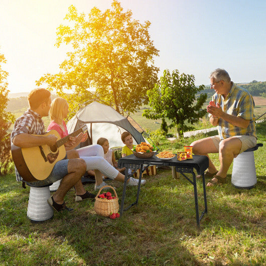 3 Pieces Folding Camping Table Stool Set with 2 Retractable LED Stools-Black Sale