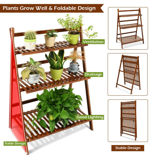 3 Tier Folding Bamboo Flower Shelf -Brown Hot on Sale