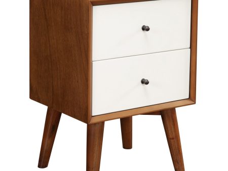 Brown and White Century Modern Wood 2 Drawer Nightstand Hot on Sale