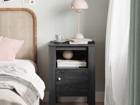 Compact Floor Farmhouse Nightstand with Open Shelf and Cabinet-Dark Gray Online Sale