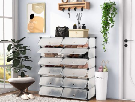 12-Cube DIY Portable Plastic Shoe Rack with Transparent Doors-White Hot on Sale