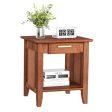 Rattan Nightstand End Table with Drawer and Storage Shelf-Walnut Online now