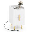 Nightstand Side Tables with 2 Drawers and 2 USB Ports-White Fashion