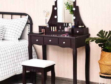 10 Dimmable Light Bulbs Vanity Dressing Table with 2 Dividers and Cushioned Stool-Coffee Online Hot Sale