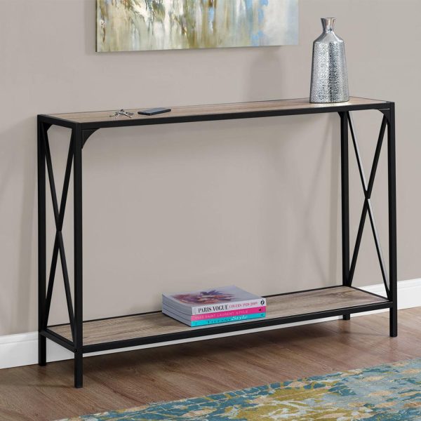 48  Taupe and Black Console Table With Shelves For Discount