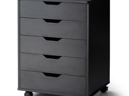 5 Drawer Mobile Lateral Filing Storage Home Office Floor Cabinet with Wheels-Black Supply