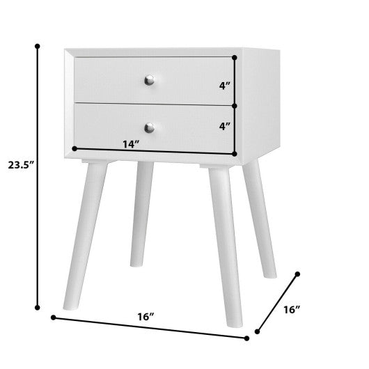 Wooden Nightstand Mid-Century End Side Table with 2 Storage Drawers-White Online