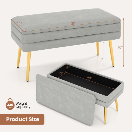 Velvet Upholstered Storage Bench with Removable Top-Grey Online now