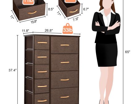 27  Brown Steel and Fabric Nine Drawer Combo Dresser on Sale