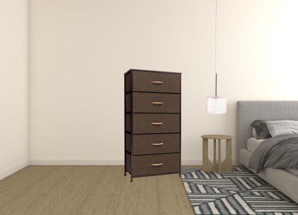 23  Brown Steel and Fabric Five Drawer Chest Sale