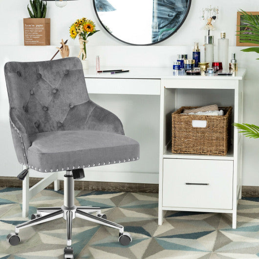 Tufted Upholstered Swivel Computer Desk Chair with Nailed Tri-Gray For Sale