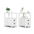 2 Pieces Wooden Bed-side Nightstand Set with 2 Drawers-White For Discount