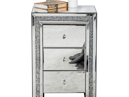 27  Silver Three Drawer Mirrored Nightstand Discount