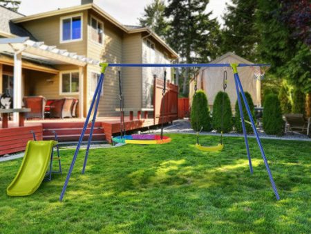 4-in-1 Heavy-Duty Metal Playset with Slide and Basketball Hoop Sale