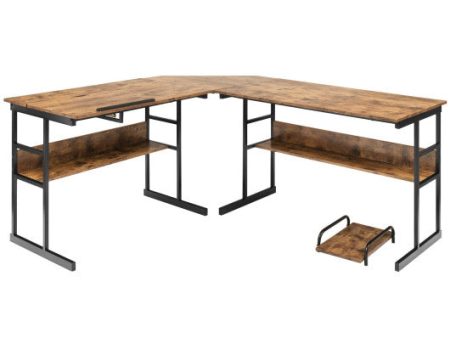 L-Shaped Computer Desk with Tiltable Tabletop-Rustic Brown Fashion