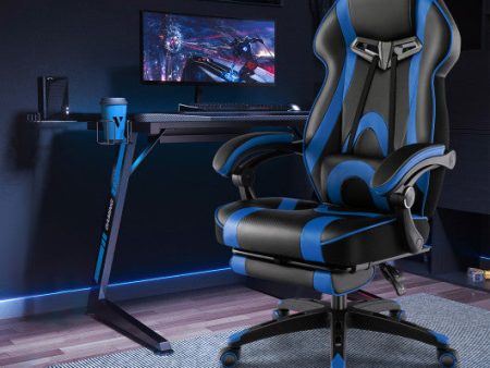 Gaming Chair Racing Style Swivel Chair with Footrest and Adjustable Lumbar Pillow-Blue For Discount